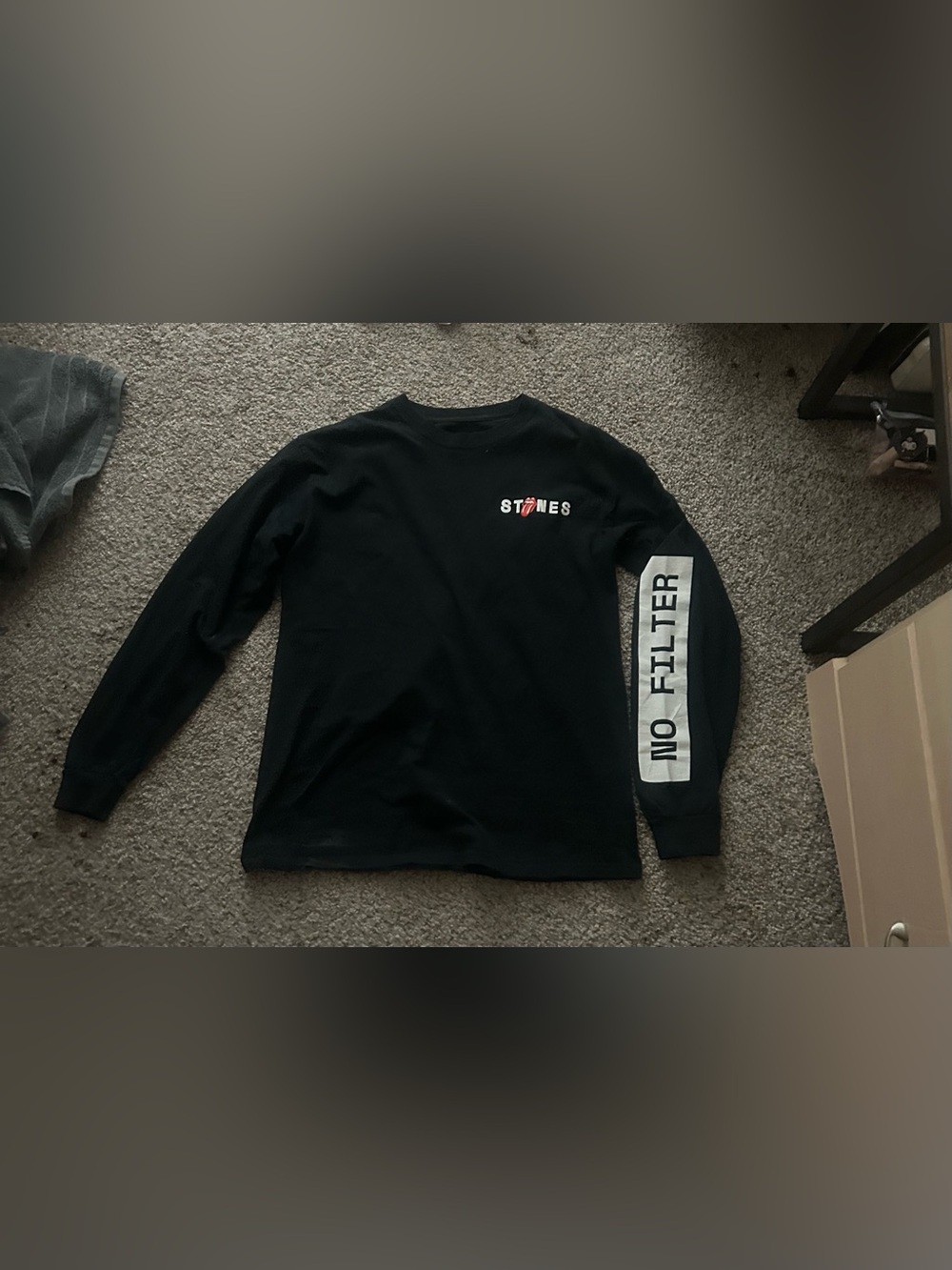 STONES Black Long Sleeve Tee with Red Tongue Logo